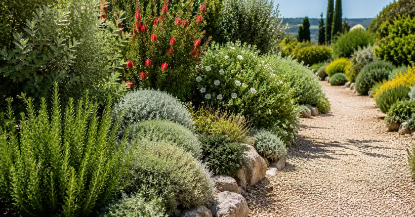 Top Drought-Resistant Plants for a Low-Water Garden 3 Sunny Mediterranean garden path