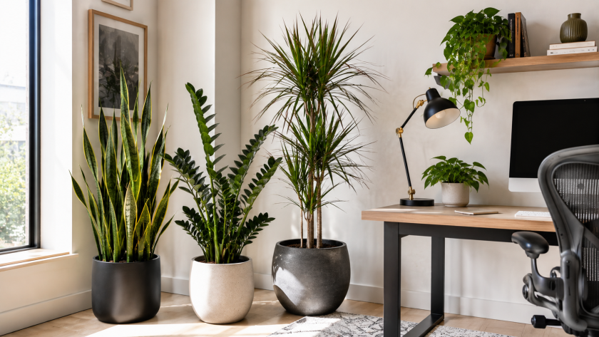 Bright minimalist office with plants