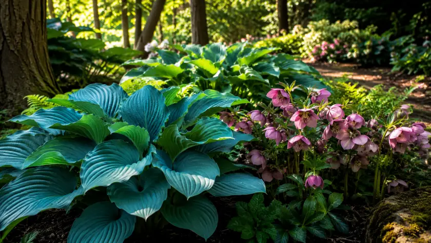 15 Hardy Outdoor Plants That Thrive All Year Round 3 Shaded woodland garden with hostas and flowers