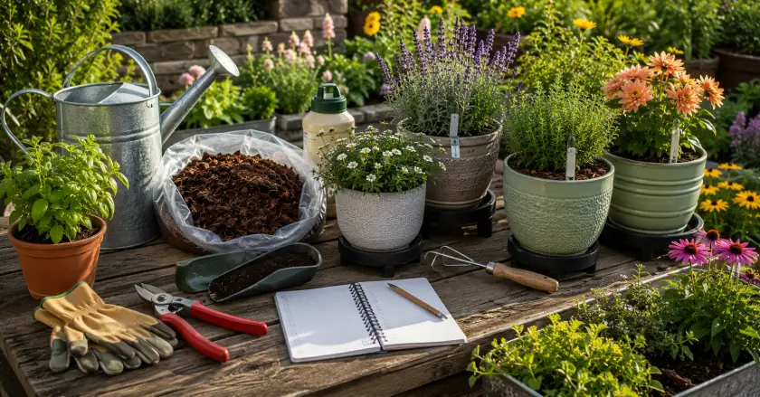 Cozy backyard gardening setup
