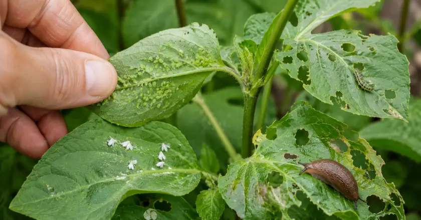 Garden pests on plant leaves