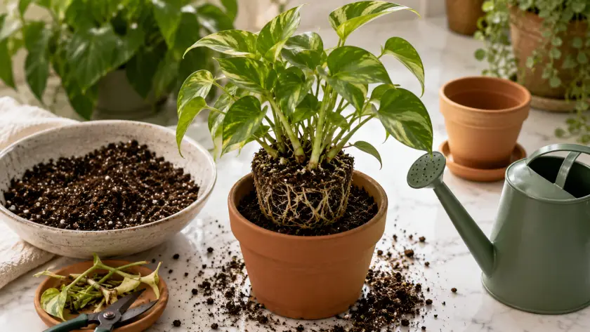 How to Revive a Dying Plant: A Step-by-Step Rescue Plan 3 Botanical repotting in a serene space
