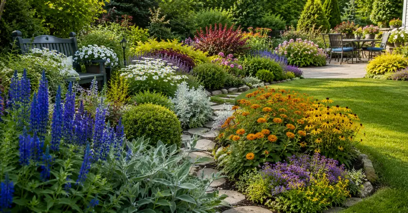 Color Themes for Your Outdoor Garden: 15 Best Proven Ideas 2 Serene garden with vibrant blooms