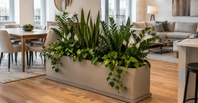 Serene modern living with lush greenery