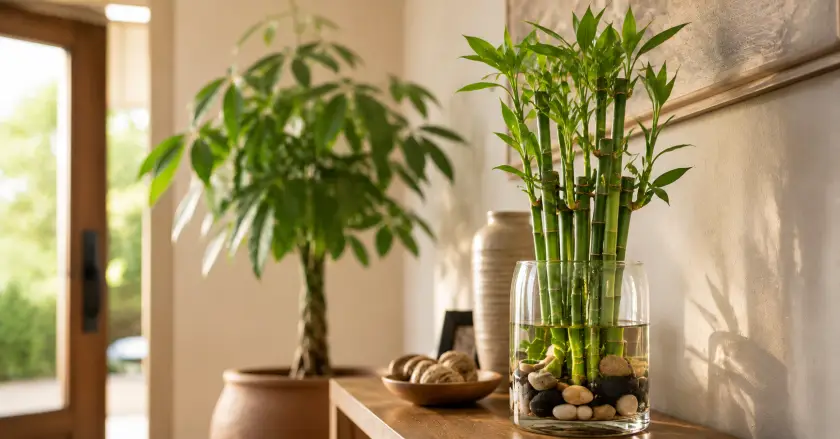 Zen-inspired entryway with bamboo vase