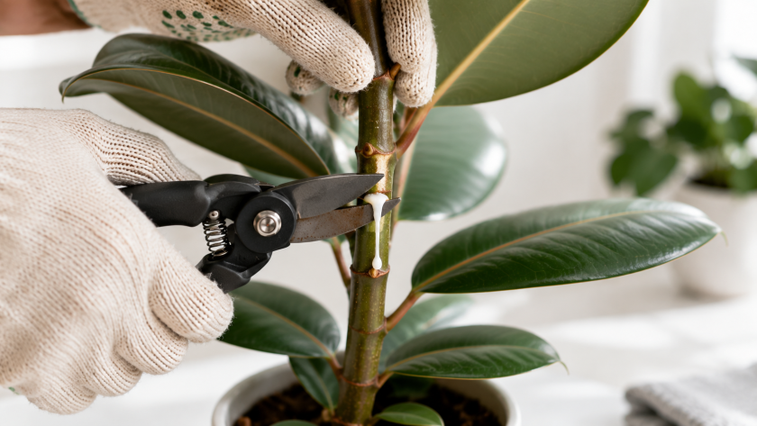Pruning Rubber Plant