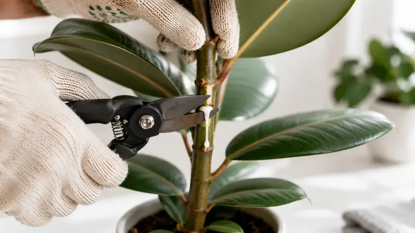 Pruning Rubber Plant
