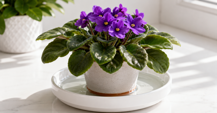 African violet in soft sunlight