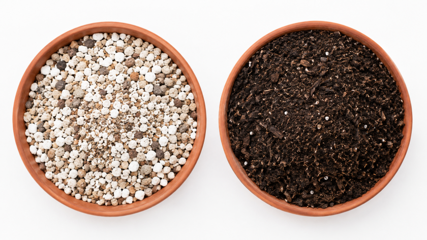 Terracotta pots with soil mixes comparison
