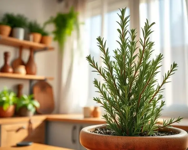 healthy rosemary plant indoors near a bright window healthy rosemary plant indoors in a terracotta pot near a sunny kitchen window