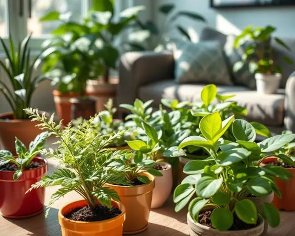 compact shade plants in pots with fresh soil and healthy foliage