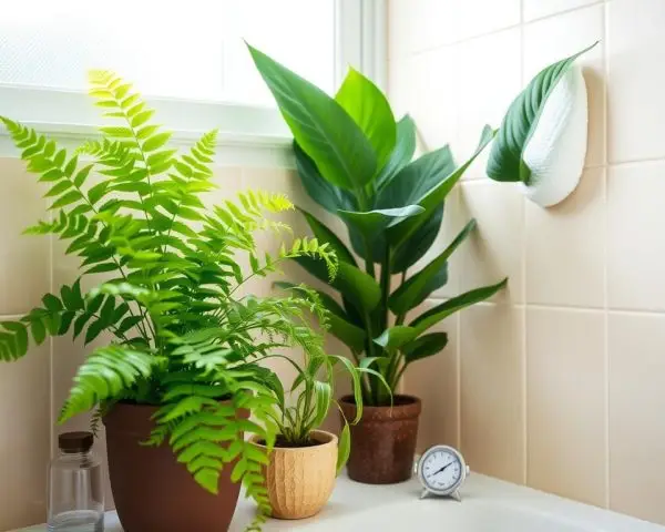Bathroom plants and humidity control bathroom plants for natural mold control with Boston fern spider plant and peace lily