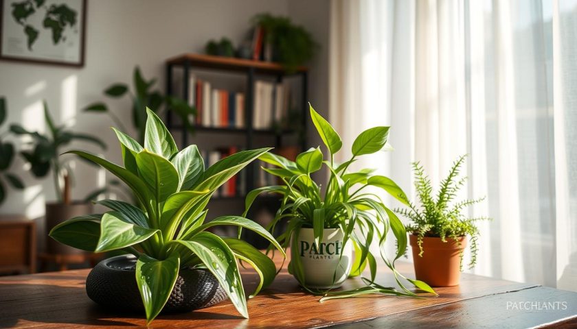 Low light house plants in a calm indoor room low light house plants including snake plant and ZZ plant in a softly lit indoor room