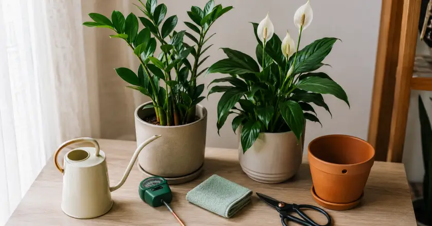 Cozy plant care setup by the window