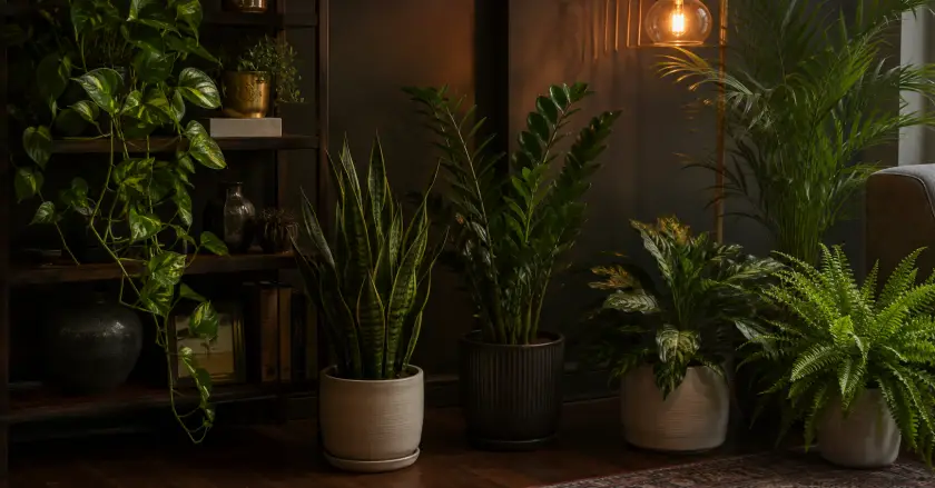 Cozy plant-filled living room corner