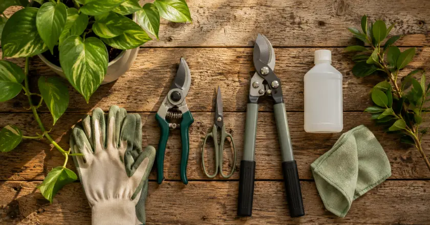 Pruning Basics: How to Prune Plants the Right Way 4 Gardening essentials on weathered wood
