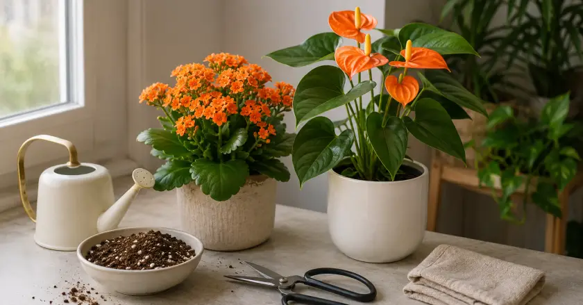 Indoor gardening with lush blooms