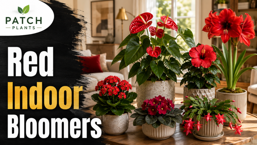 Red indoor plant bloomers in a cozy living room