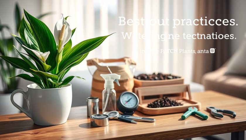 peace lily watering tools with moisture meter watering can and healthy peace lily
