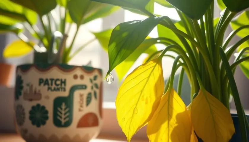 watering problems causing yellow leaves on plants with soil moisture and watering can