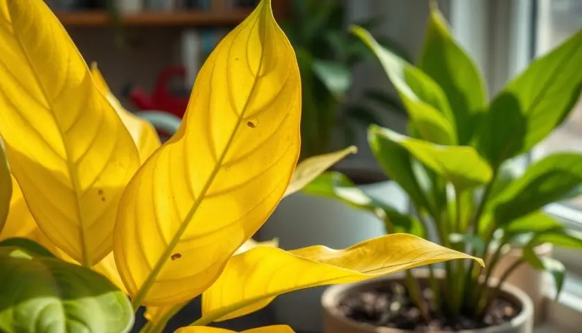 causes of yellow leaves on plants including watering light soil and nutrient stress