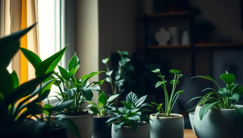 small indoor plants for dark rooms small indoor plants for dark rooms including snake plant pothos and ZZ plant in ceramic pots
