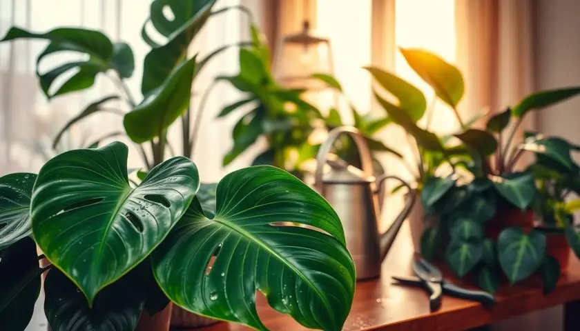 indoor tropical plants indoor tropical plants including monstera ficus and snake plant in a cozy home
