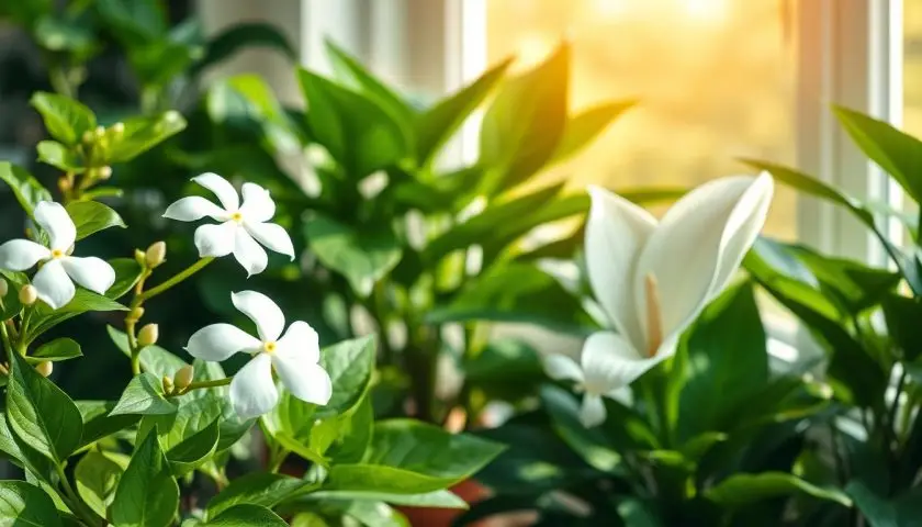fragrant white flower houseplants fragrant white flower houseplants including jasmine peace lily and white blooms in a cosy room