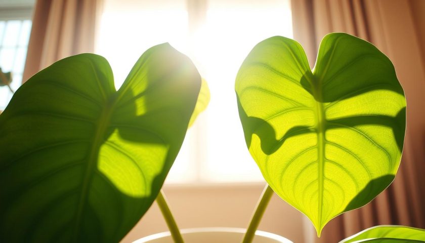elephant ear light requirements with large leaves in bright indirect sunlight indoors