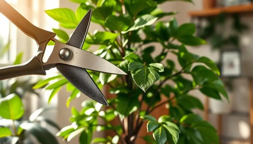 pruning schefflera pruning schefflera with clean shears and healthy green umbrella leaves