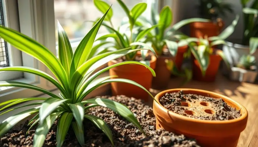 spider plant soil requirements with airy potting mix perlite and healthy roots