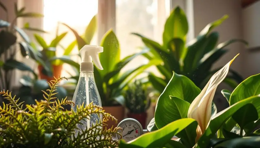 plant humidity control with low humidity signs on indoor houseplants