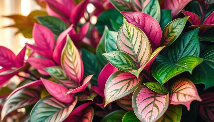 pink and green indoor plant pink and green indoor plant with colorful leaves in bright indirect light