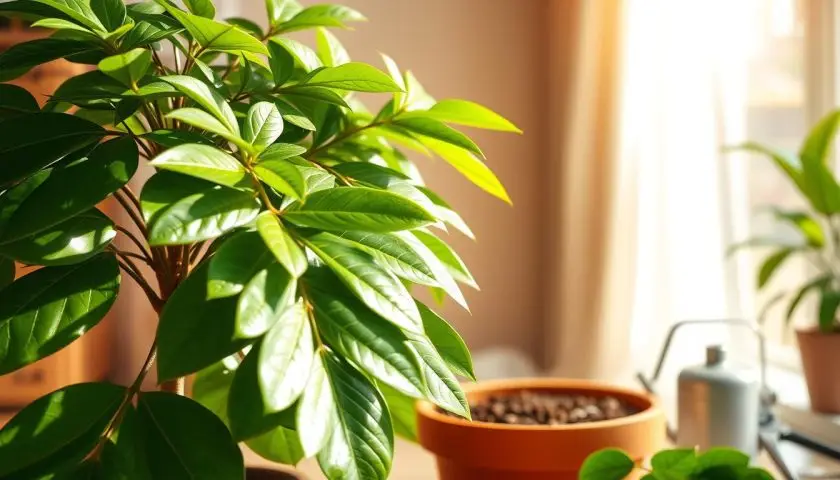 Schefflera arboricola care Schefflera arboricola care with a healthy dwarf umbrella tree in bright indirect light