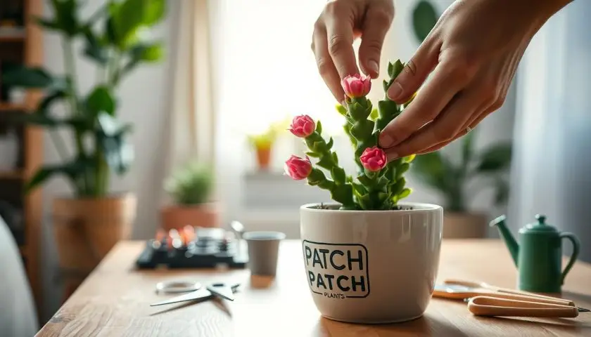 christmas cactus maintenance with a healthy flowering plant indoors