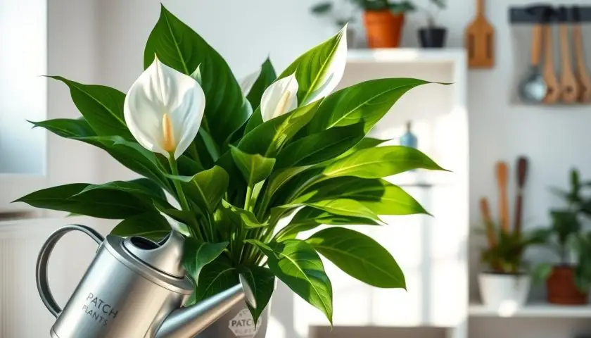 how often to water peace lily how often to water peace lily indoors with healthy green leaves and watering can