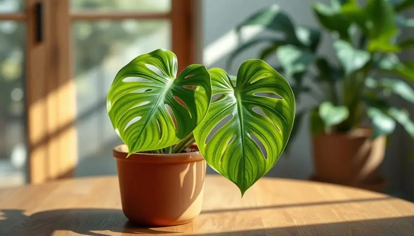 mini monstera plant mini monstera plant growing indoors with split green leaves