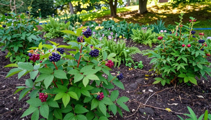 Huckleberry plants growing in rich acidic well-draining garden soil