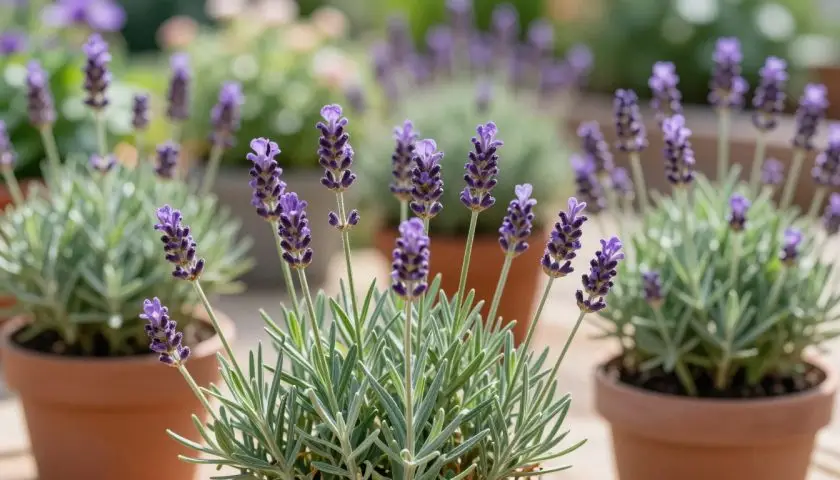 Healthy French lavender varieties with silvery foliage and purple flowers