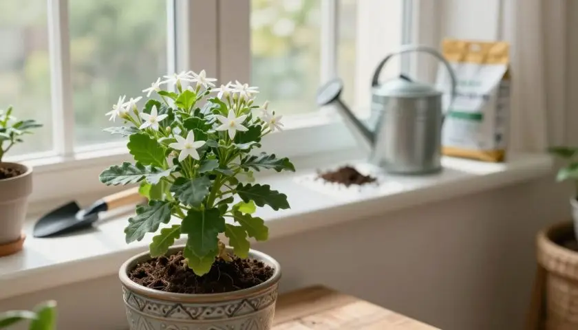 Potted Star of Bethlehem plant growing in bright natural light