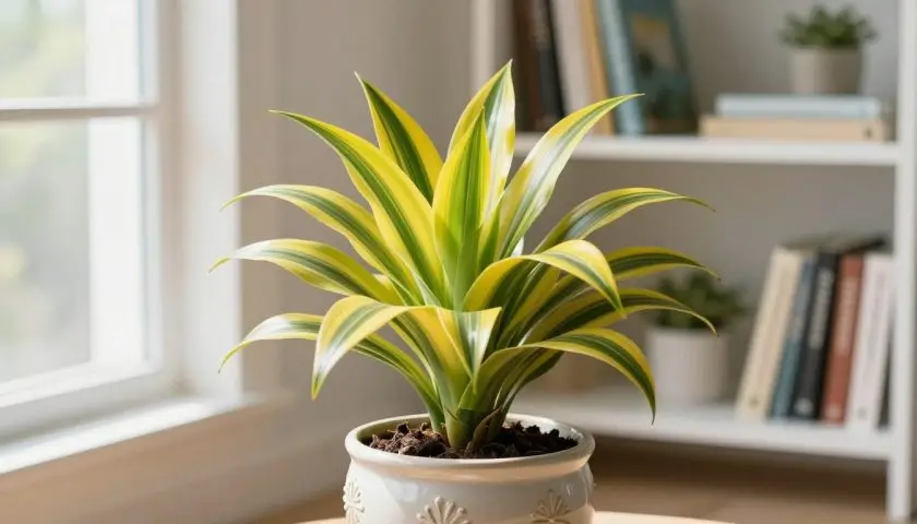Dracaena Lemon Lime receiving bright indirect light near an indoor window