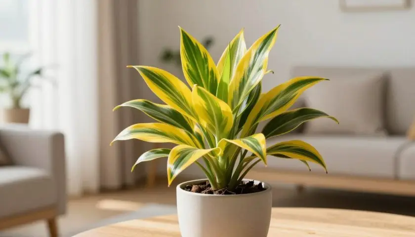 Healthy Dracaena Lemon Lime plant growing indoors