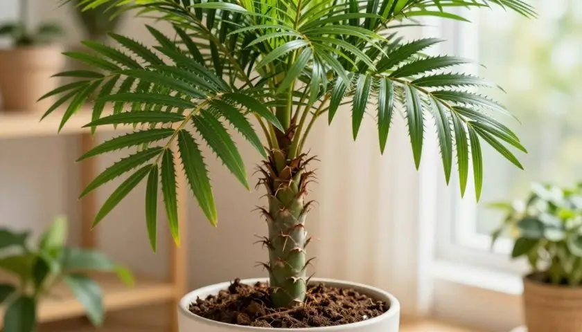 Healthy Madagascar palm plant Pachypodium lamerei growing indoors