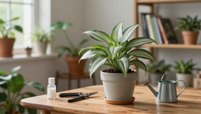 Healthy Tradescantia zebrina silver inch plant growing indoors