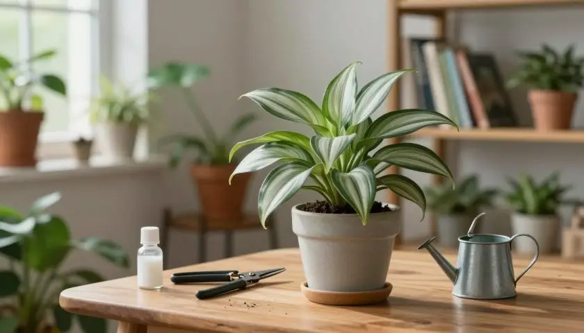 Silver Inch Plant Care: 11 Easy Tips for Healthy Growth 2 Healthy Tradescantia zebrina silver inch plant growing indoors