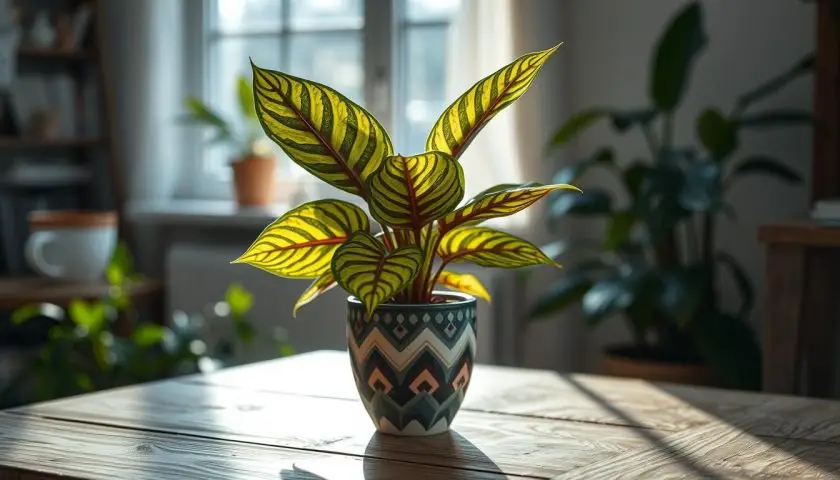 15 Patterned-Leaf Houseplants for a More Colorful Home 3 Decorative patterned foliage houseplant displayed in a ceramic pot with natural indoor light