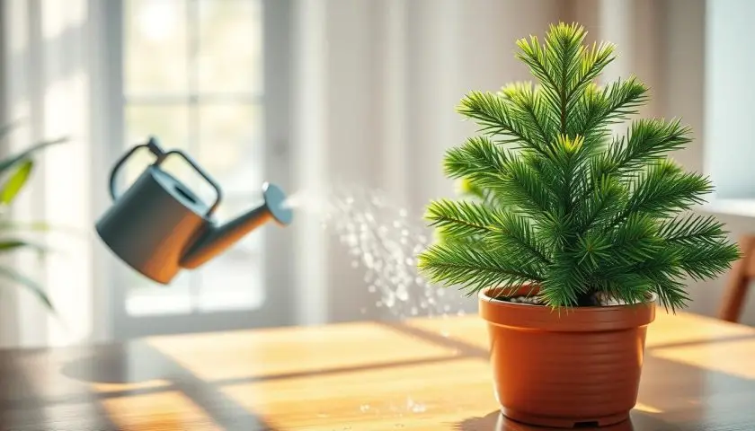 Watering a Norfolk Island pine Watering a potted Norfolk Island pine