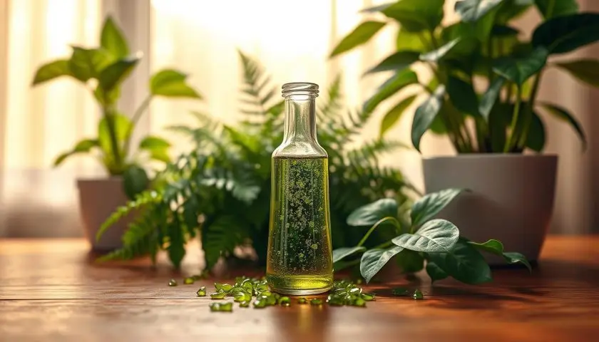 Houseplant Fertilizer Guide: When, How & What to Feed Indoor Plants 4 Liquid fertilizer bottle displayed beside healthy indoor foliage plants