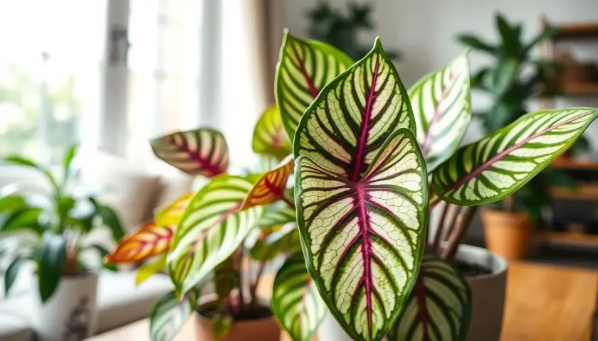 15 Patterned-Leaf Houseplants for a More Colorful Home 2 Patterned-leaf houseplant with decorative green and purple foliage in an indoor planter