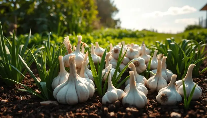 Hardneck and softneck garlic bulbs side by side